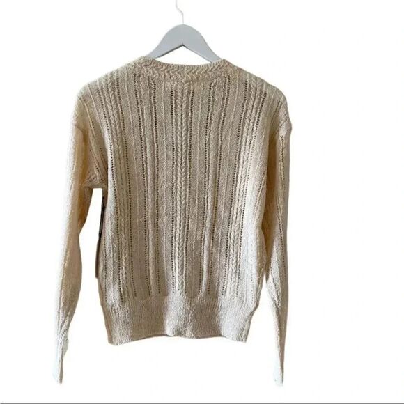 ASTR Faux Wrap V-neck Pointelle Knit Pullover Sweater in Beige Cream SZ XS - Picture 10 of 15